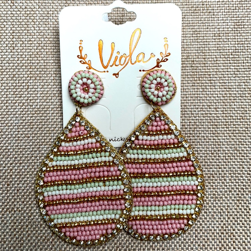 🌻BOGO NEW Pink Multi Seed Bead Striped Teardrop Earrings